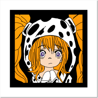 Anime girl hottie with Cow print hoodie Posters and Art
